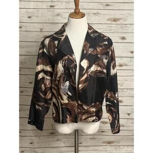 Chico's artsy black and brown watercolor floral silk open jacket Size 1/Med/8